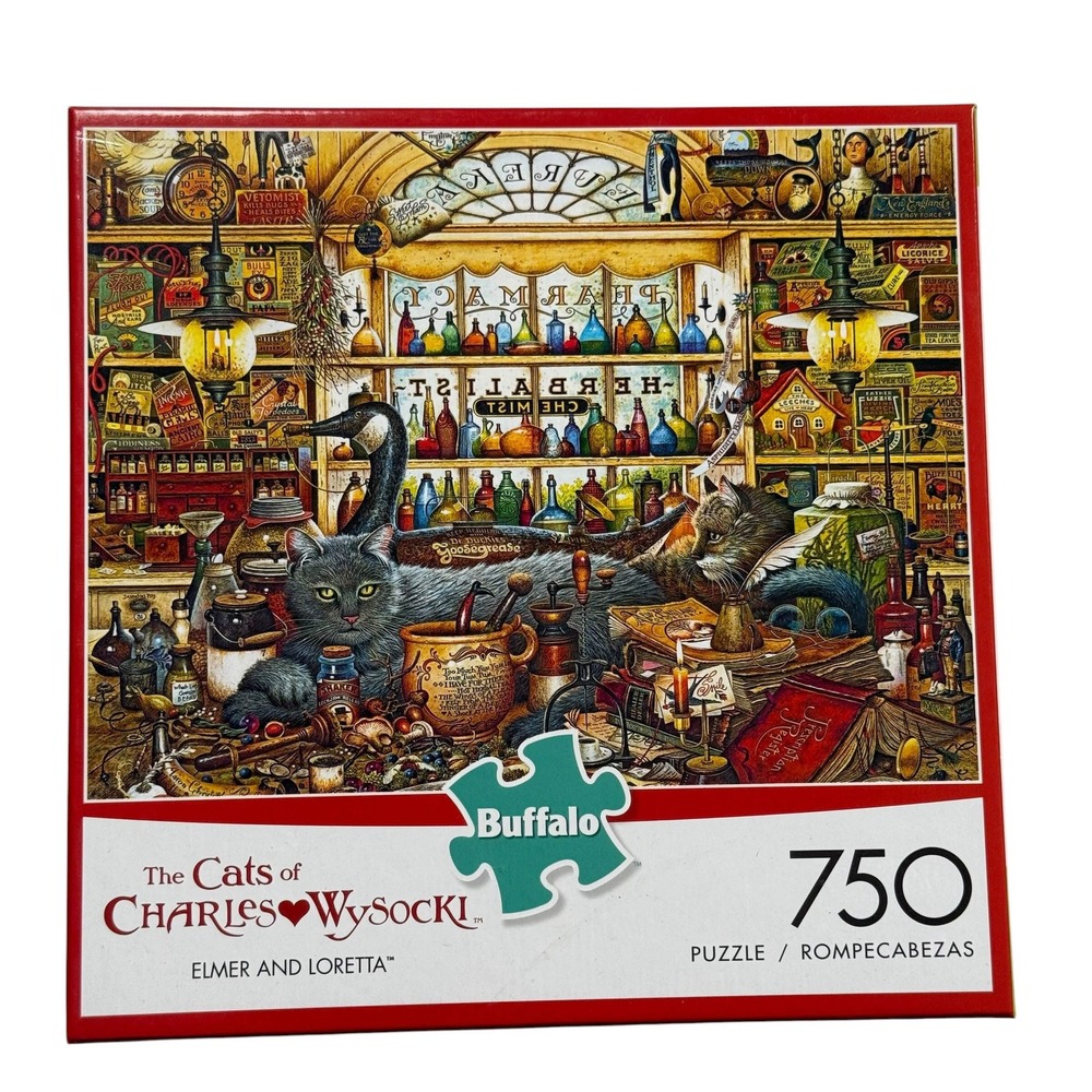 Buffalo Games Charles Wysocki Elmer and Loretta 750 Piece Cat Puzzle UNCOUNTED
